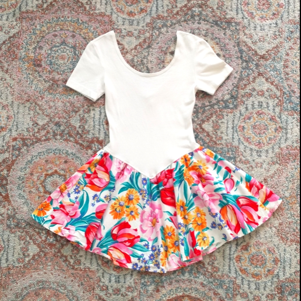Vintage 80's Floral Flare Mini Dress